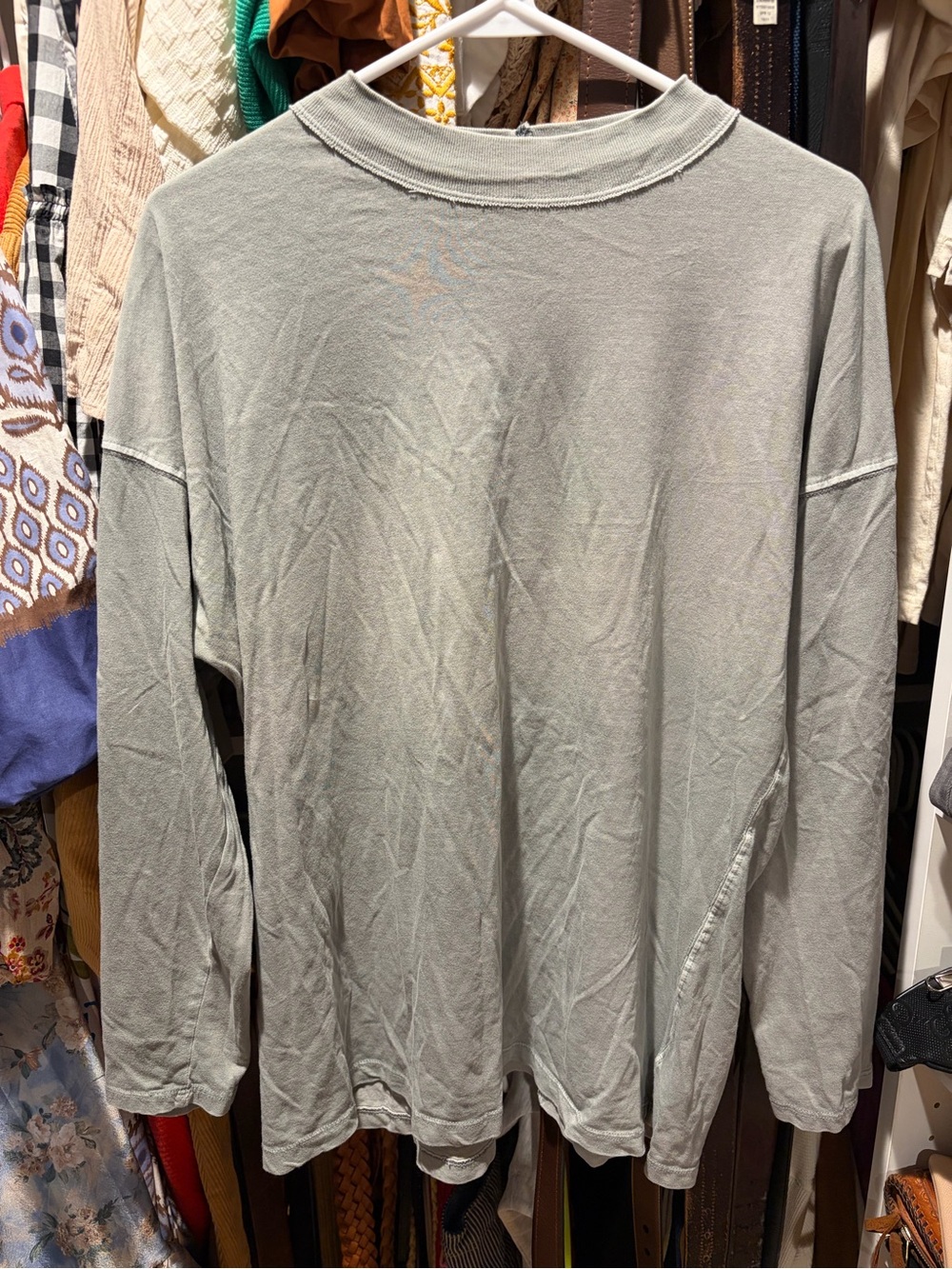 We The Free Free People Sage Green Oversized Long Sleeve Tee